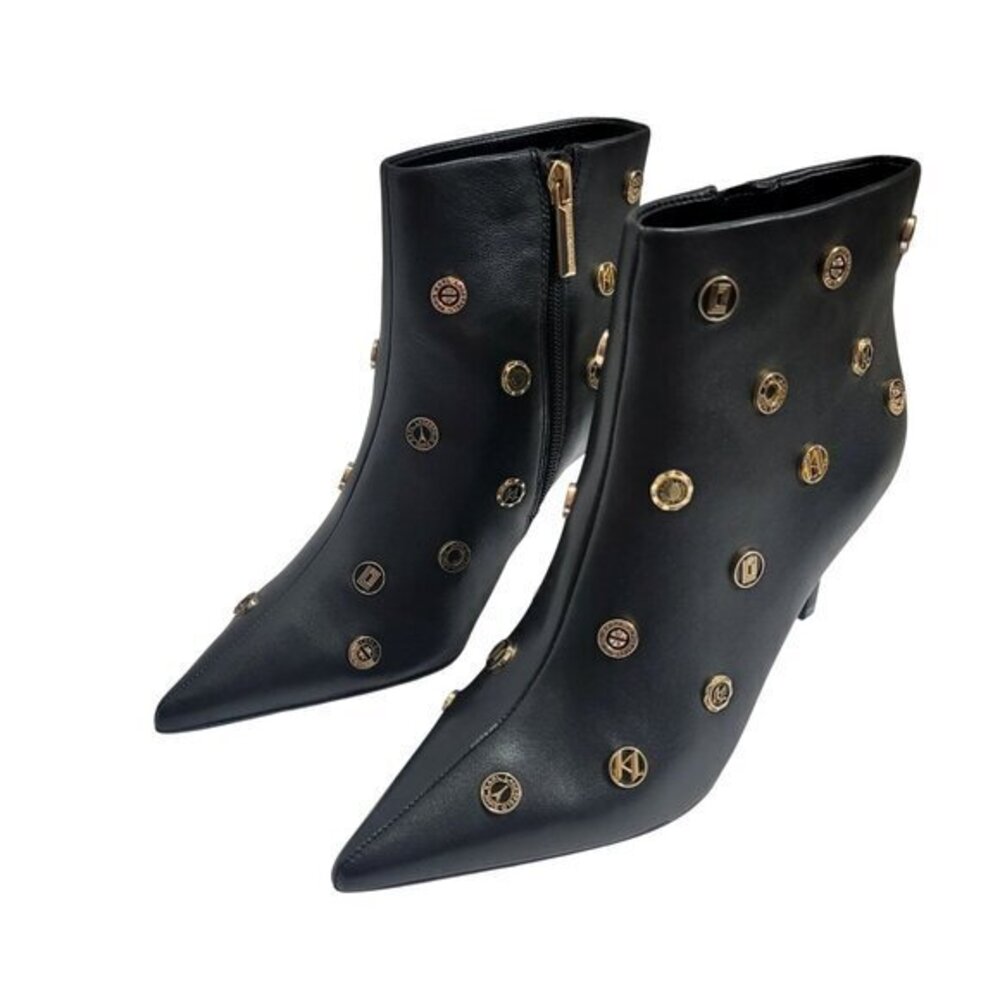 Karl Lagerfeld Saina Boots Heeled Booties 5 Black Leather - Picture 6 of 12